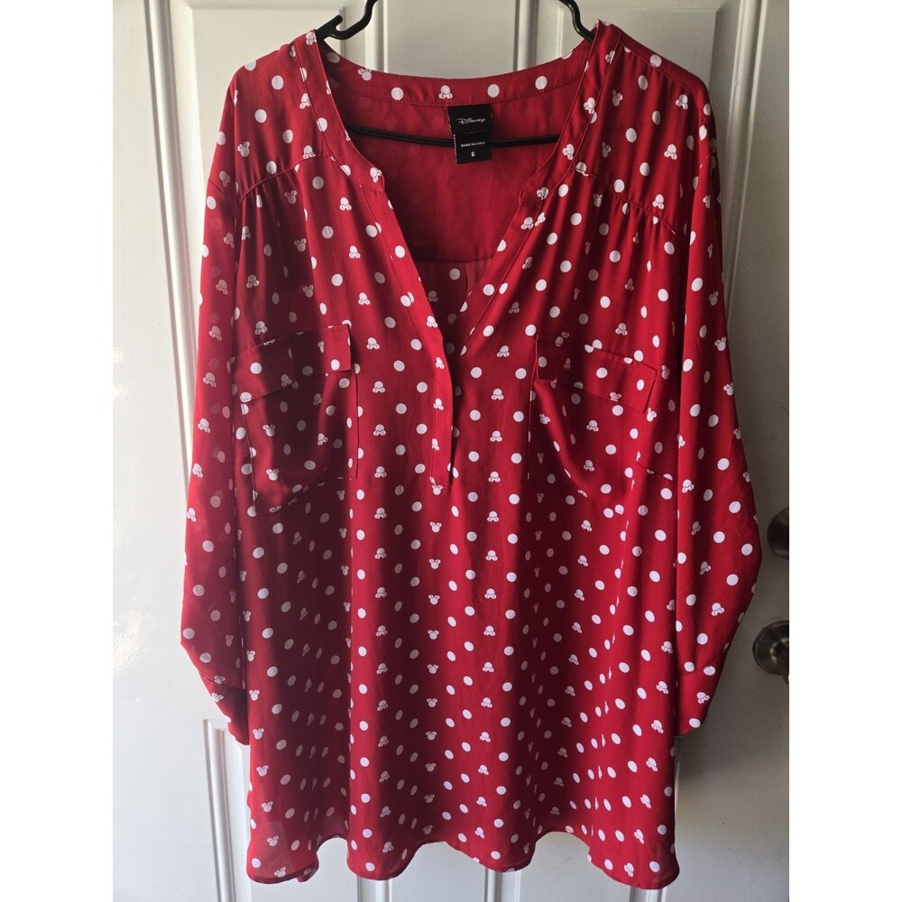 Torrid Disney Minnie Mouse Harper Pullover Blouse Womens 6x Georgette Dot Red